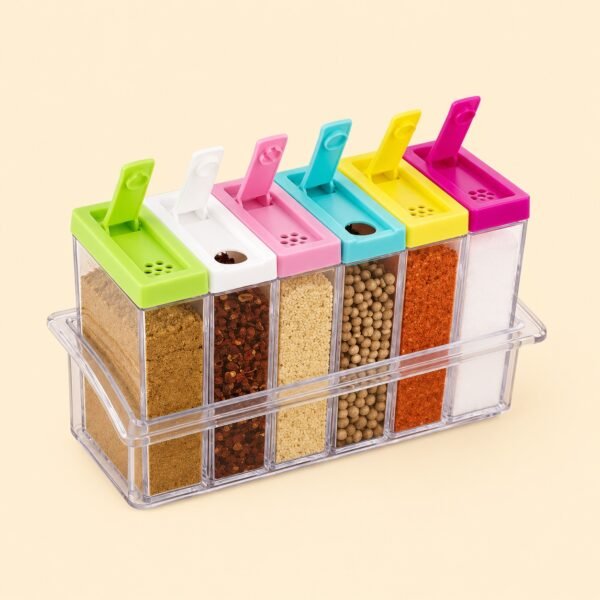 Spice Jar Set of 6 with airtight crystal containers and masala rack