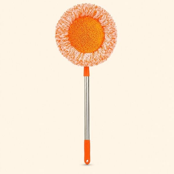 Sunflower-shaped cleaning mop with 360° rotating microfiber head and extendable handle for floors, walls, windows, bathrooms, and cars