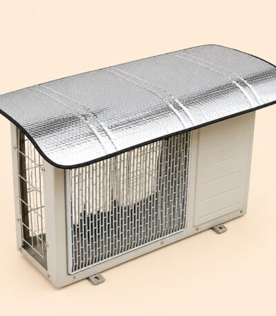 Luxury outdoor AC unit shade cover protecting a condenser from sunlight and weather
