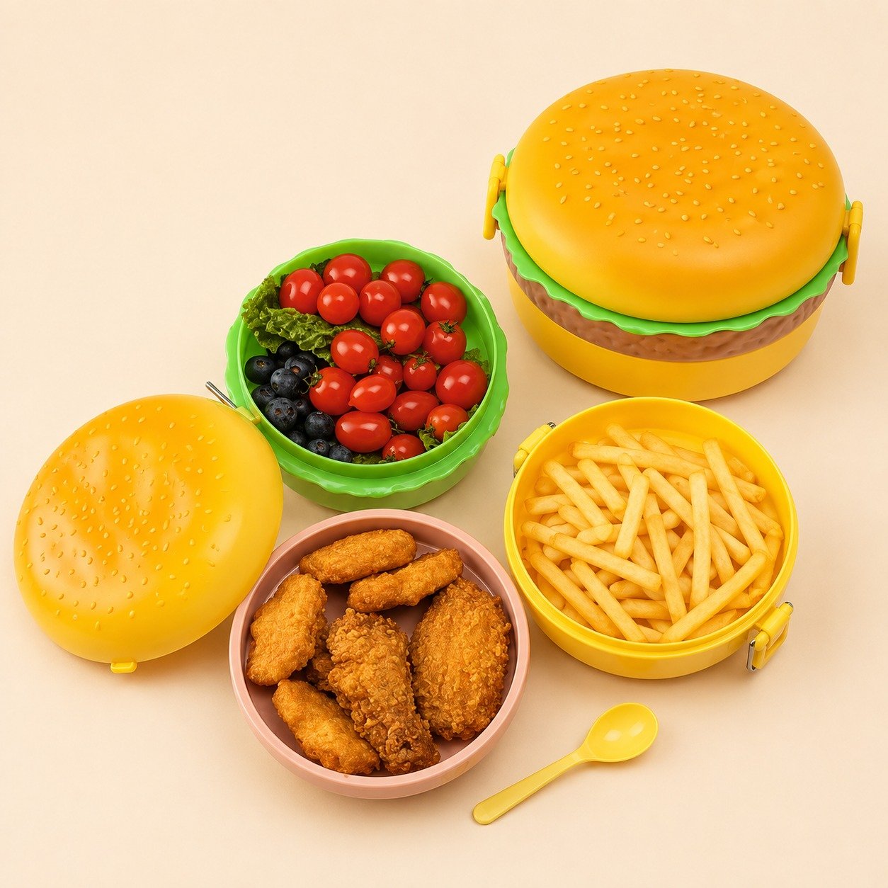 WhatsApp Image 2026-08-19 at 5.20.22 PM (3) Colorful hamburger shaped kids lunch box with multi-layer food compartments
