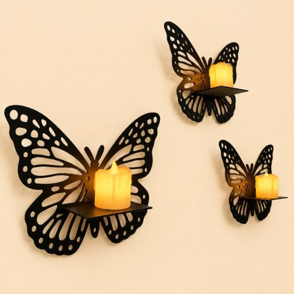 Wooden Butterfly Wall Shelf | Laser Cut MDF Wall Art Decor | Decorative Floating Shelf & Candle Holder | pack of 3