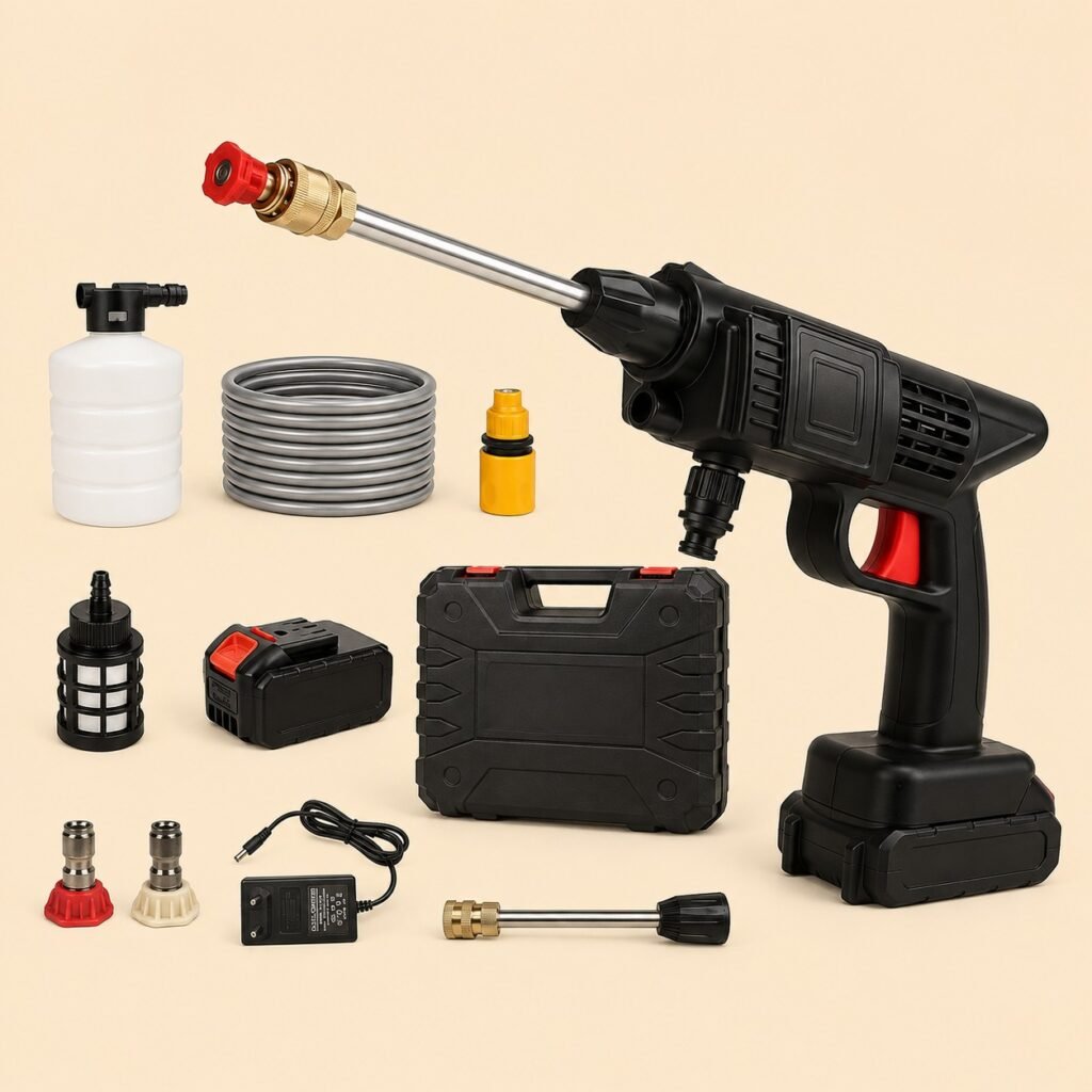 48V cordless car wash spray gun with foam bottle and water hose