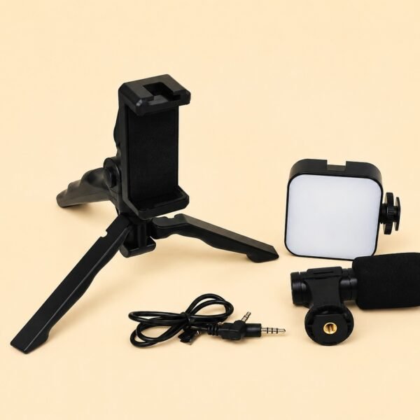 AY-49 Video Making Kit | All-in-One Vlogging Tripod with Wireless Remote, Microphone, LED Light & Mobile Holder