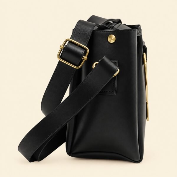 Black Elegant Cat Handle Handbag for Girls & Ladies | Stylish Shoulder & Crossbody Bag with Gold Accents | Adjustable Strap