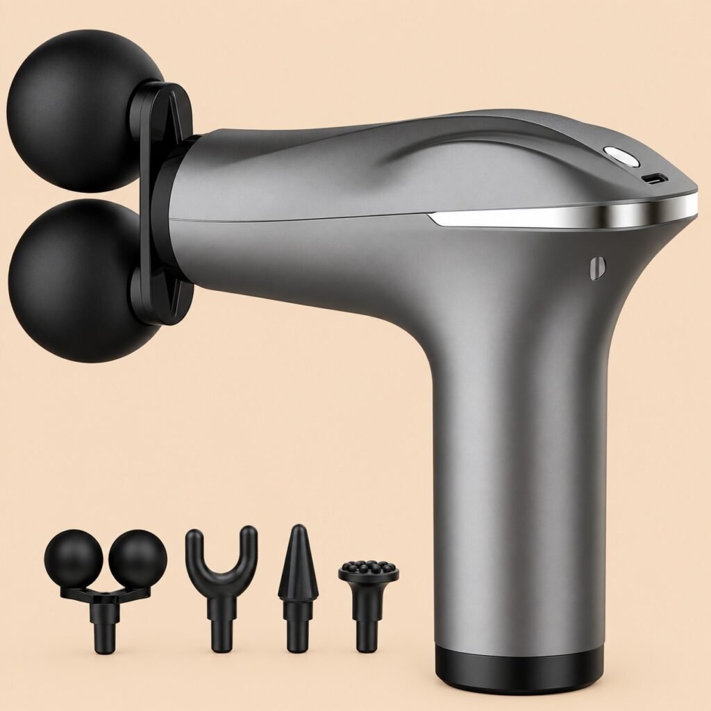 BLD-780 rechargeable deep tissue massage gun with 9 massage heads and 6 speed levels