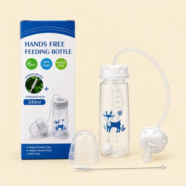 Hands-Free Baby Feeding Bottle  | BPA-Free Anti-Colic Baby Milk Bottle with Silicone Straw | Leak-Proof Standard Neck Bottle |240ML