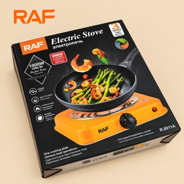 Orange RAF R.8010B Electric Stove Hot Plate and Cooker with 1000W Power, Thermostat and Uniform Heating