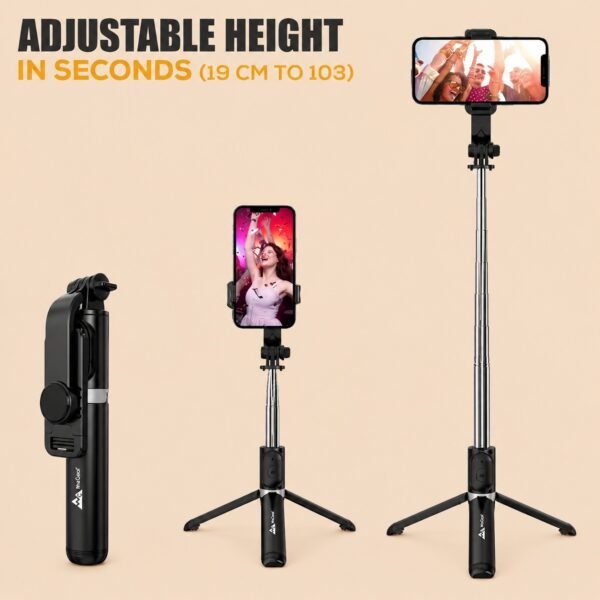 R1s Bluetooth Selfie Stick Tripod with Remote | 360° Foldable Phone & Action Camera Stand with LED Light