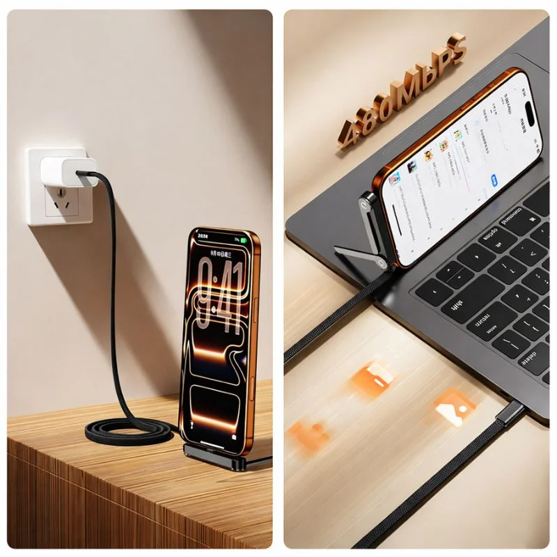 Yourmartproducts29_1780916161.webp USB-C Fast Charging Cable with Foldable Phone Stand | 2-in-1 Braided Data Cable for iPhone, Samsung & Type-C Devices | 240W - Image 1