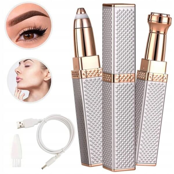 2-in-1 Flawless Facial Hair Remover & Eyebrow Trimmer | USB Rechargeable, Painless & Portable | White