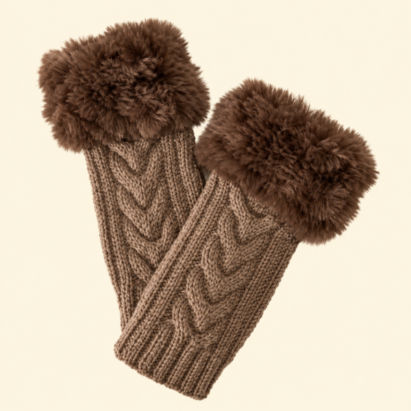Women’s Faux Fur Fingerless Knitted Gloves | Warm Winter Hand Wrist Warmers | Soft, Stylish & Comfortable | Maroon