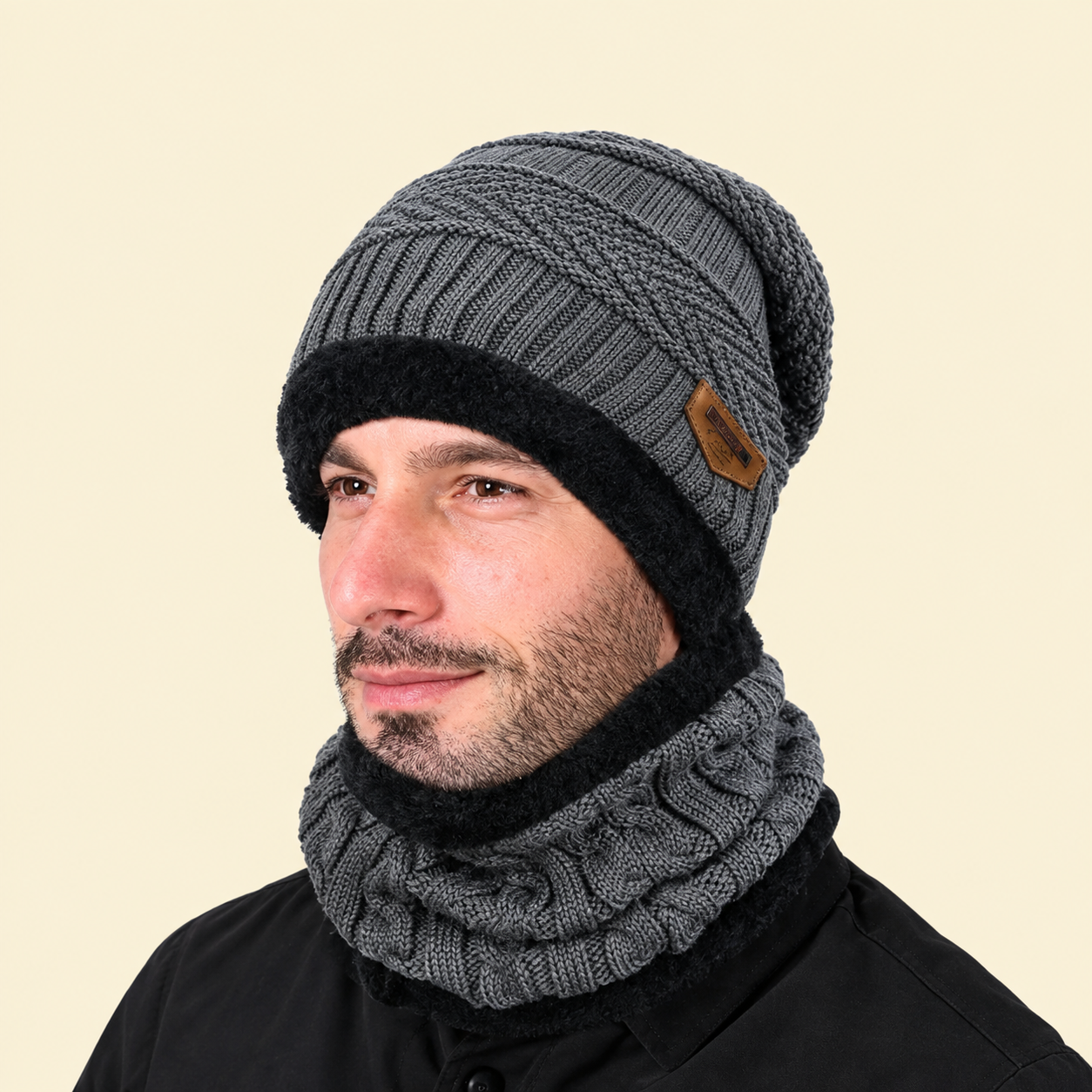 a5657f31-aa01-427e-a69e-41dd07ab00b3 Winter Wool Cap with Neck Warmer Set | Thermal Beanie & Scarf Combo for Men and Women | Gray - Image 1