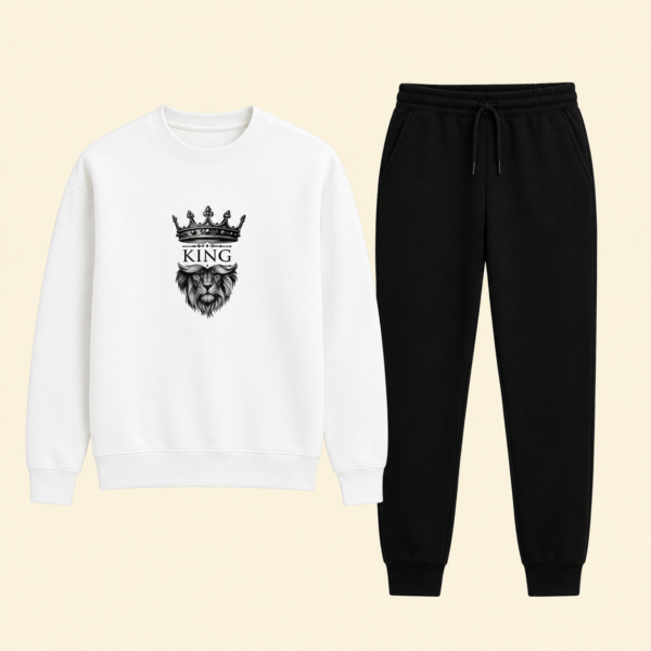 KING Printed White Tracksuit Sweatshirt & Trouser | Warm & Comfortable Winter Wear | XL