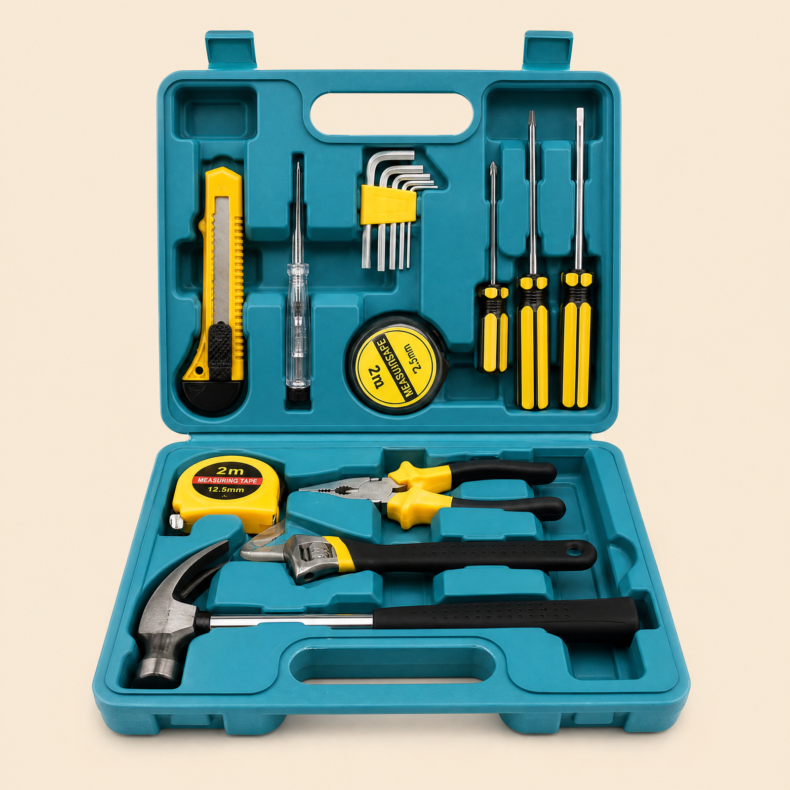 blue_tool_kit_cream_background (1) 12-in-1 home tool kit with household repair tools and durable storage box