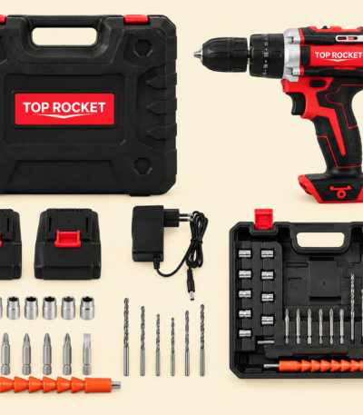 TOP ROCKET 48V cordless drill kit with double batteries and carry case