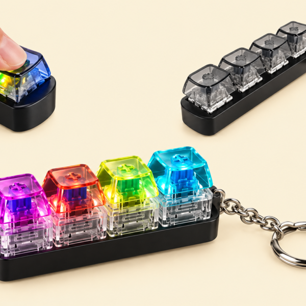 4-Key Mechanical Keyboard Clicker Keychain with Light – Random Color