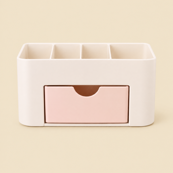 Plastic Makeup Organizer with Drawer | Desktop Cosmetics & Makeup Brush Storage Box | Office & Stationery Organizer