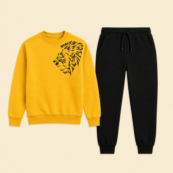 LION Printed Yellow  Tracksuit Sweatshirt & Trouser  | Warm & Comfortable Winter Wear | Medium