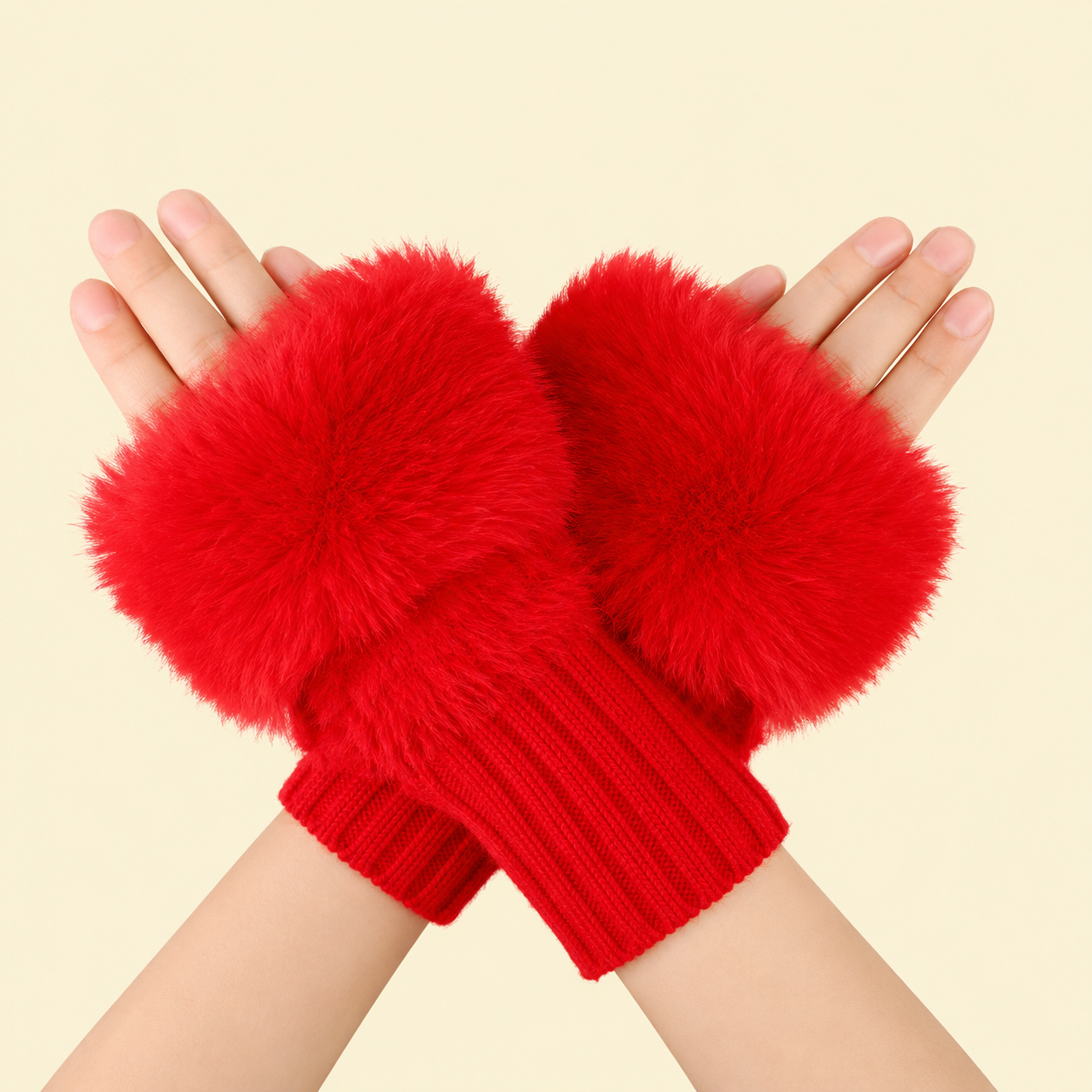 e457e438-b71c-40a9-ac15-9a06f47885bb Women’s Faux Fur Fingerless Knitted Gloves | Warm Winter Hand Wrist Warmers | Soft, Stylish & Comfortable | Red - Image 1