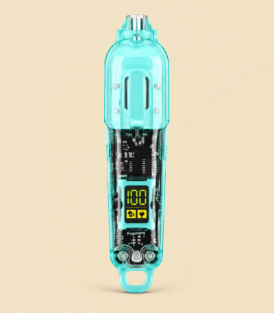 Transparent LCD electric hair trimmer with USB rechargeable power and digital battery display for professional grooming