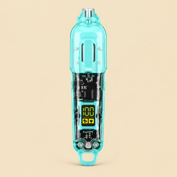 Transparent LCD electric hair trimmer with USB rechargeable power and digital battery display for professional grooming