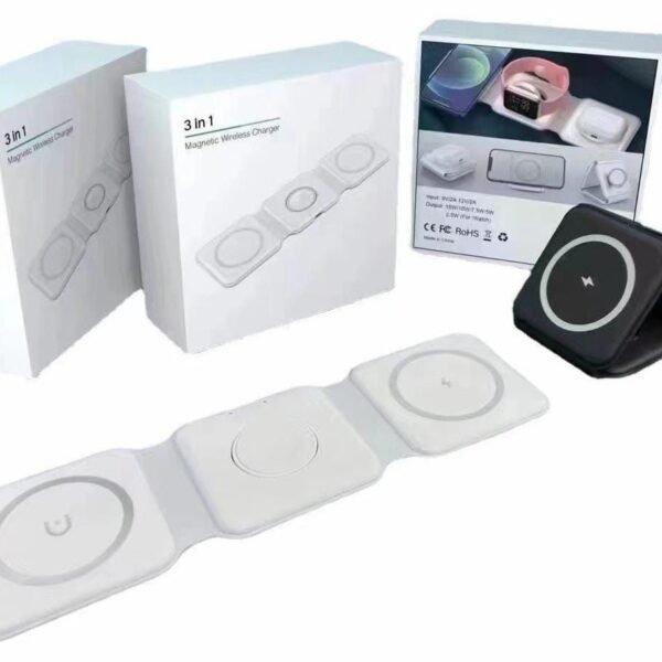 3-in-1 Foldable Magnetic Wireless Charger 15W Charging Station for iPhone Apple Watch and AirPods