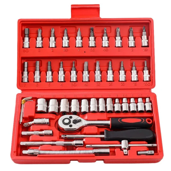 46-Piece Socket Wrench Set  | Complete Ratchet Socket & Screwdriver Bit Tool Kit | Chrome Vanadium Steel Repair Tool Set with Storage Case
