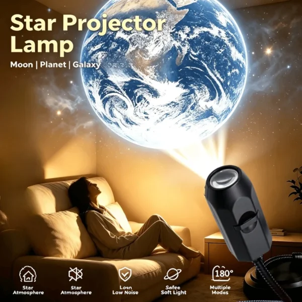 USB Moon & Earth Projection Atmosphere Light | 3 Interchangeable Lenses | Flexible Gooseneck  Projector Lamp
