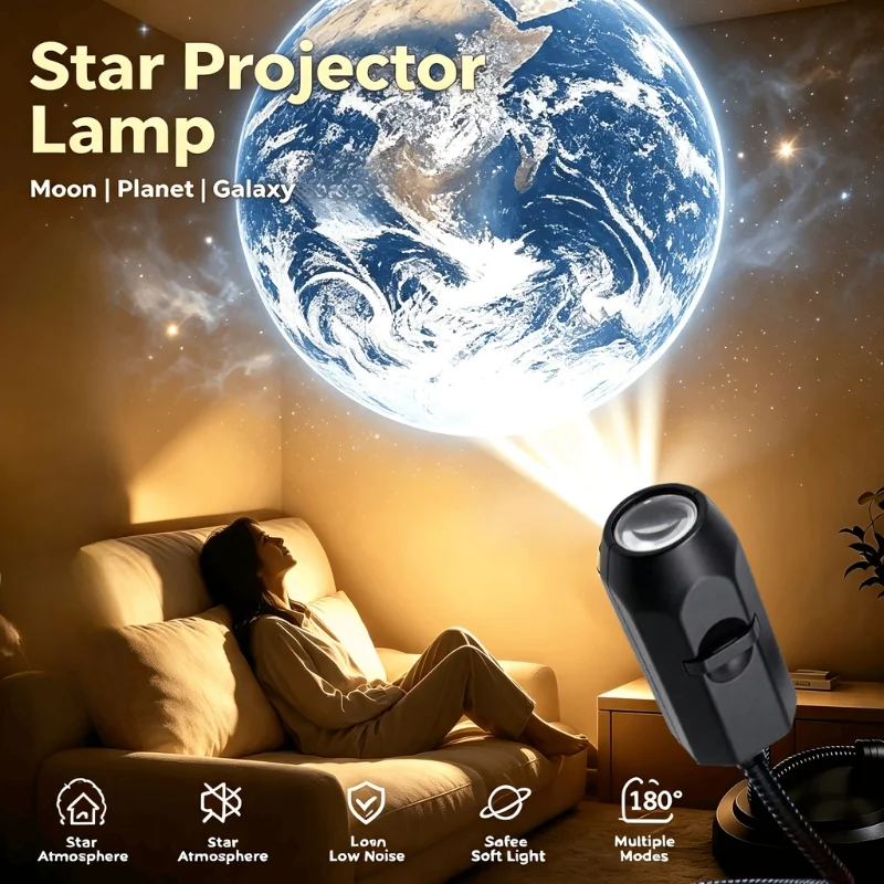 yourmartproducts4_1787837560.webp USB Moon & Earth Projection Atmosphere Light | 3 Interchangeable Lenses | Flexible Gooseneck Projector Lamp - Image 1